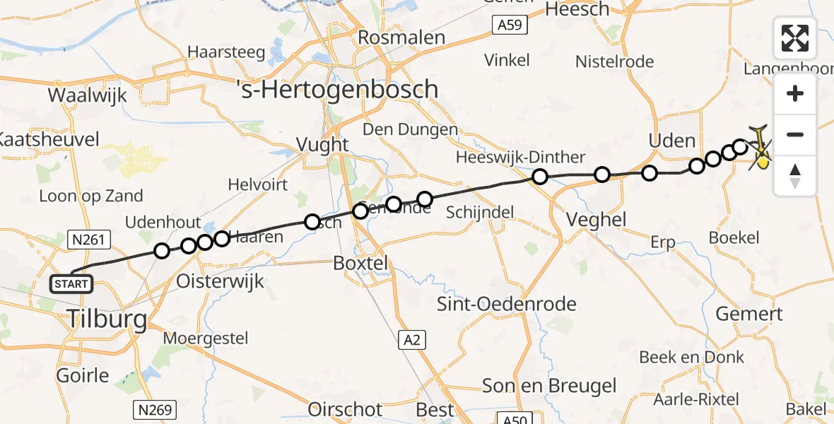 Routekaart van de vlucht: Lifeliner 3 naar Vliegbasis Volkel