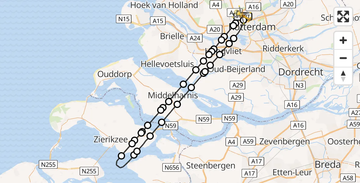 Vluchtroute Traumahelikopter Rotterdam The Hague Airport - Rotterdam The Hague Airport, 15 mei 2023, 11:25