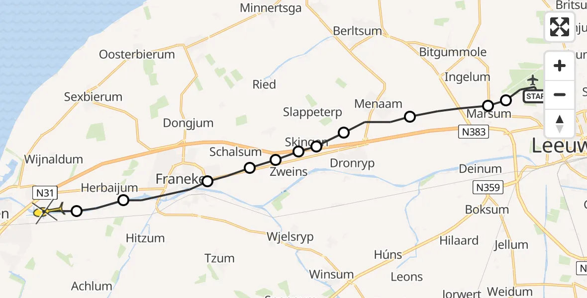 Routekaart van de vlucht: Politieheli naar Harlingen