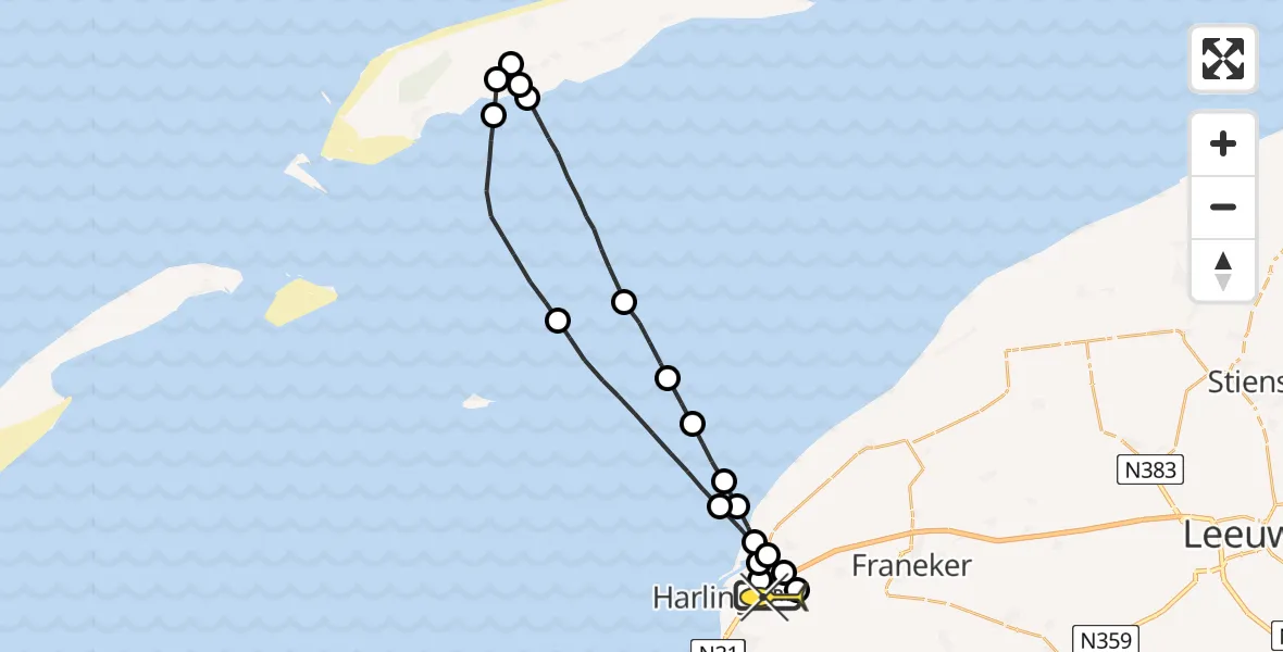 Routekaart van de vlucht: Politieheli naar Harlingen