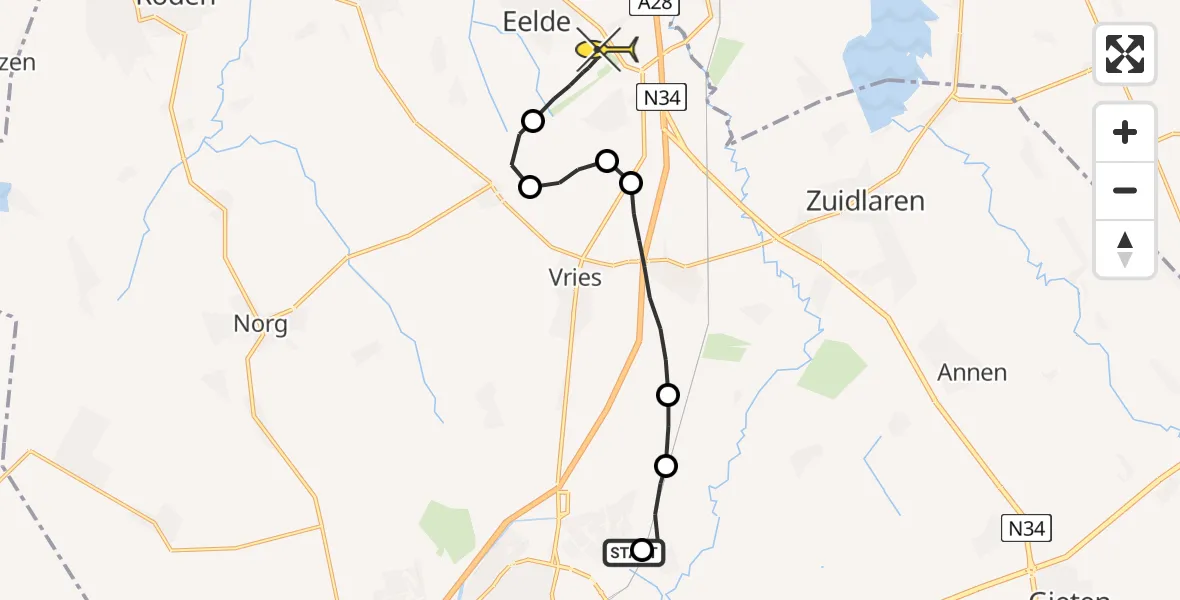 Routekaart van de vlucht: Lifeliner 4 naar Groningen Airport Eelde