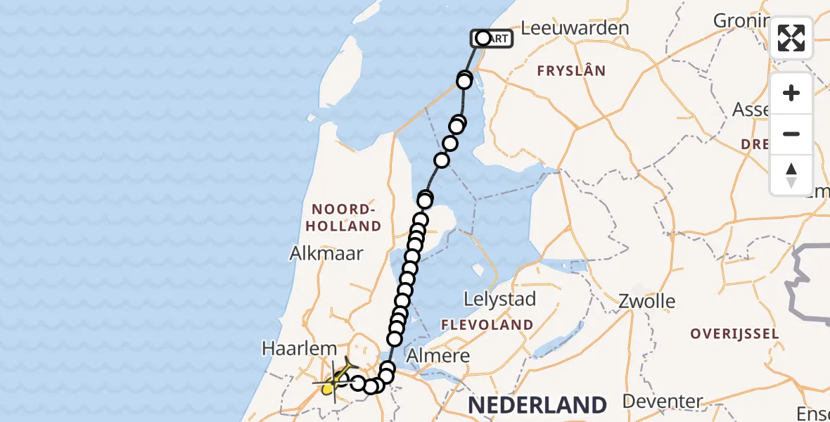 Routekaart van de vlucht: Politiehelikopter naar Schiphol