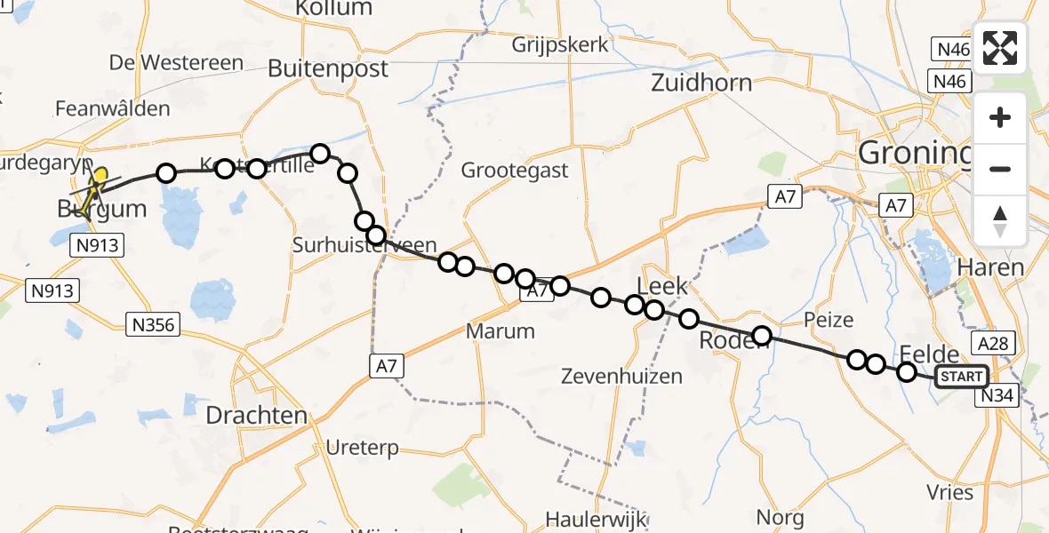 Routekaart van de vlucht: Lifeliner 4 naar Burgum