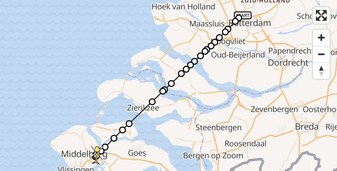 Routekaart van de vlucht: Lifeliner 2 naar Nieuw- en Sint Joosland