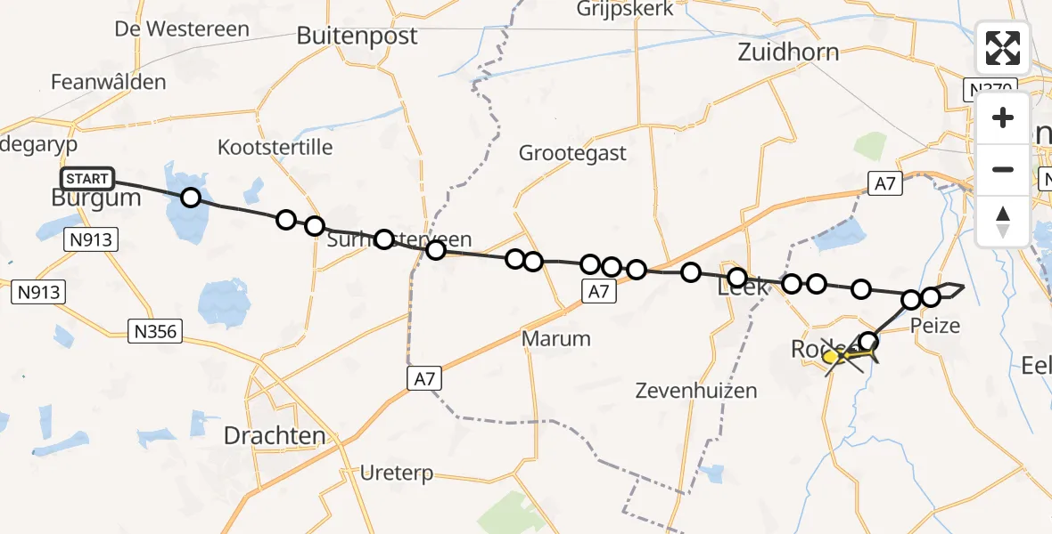 Routekaart van de vlucht: Lifeliner 4 naar Roden