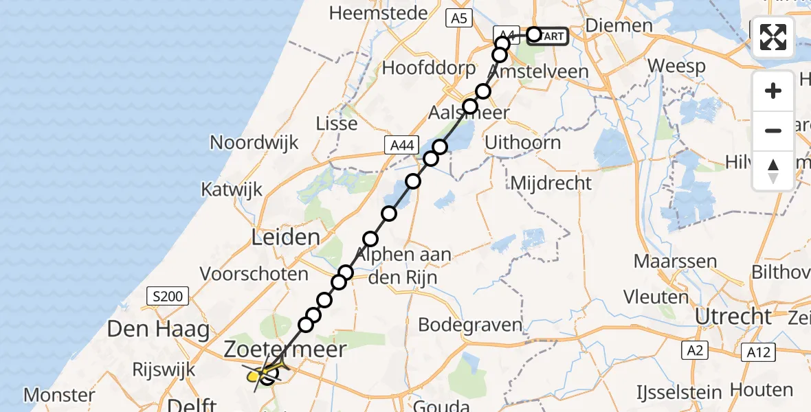 Routekaart van de vlucht: Lifeliner 1 naar Zoetermeer