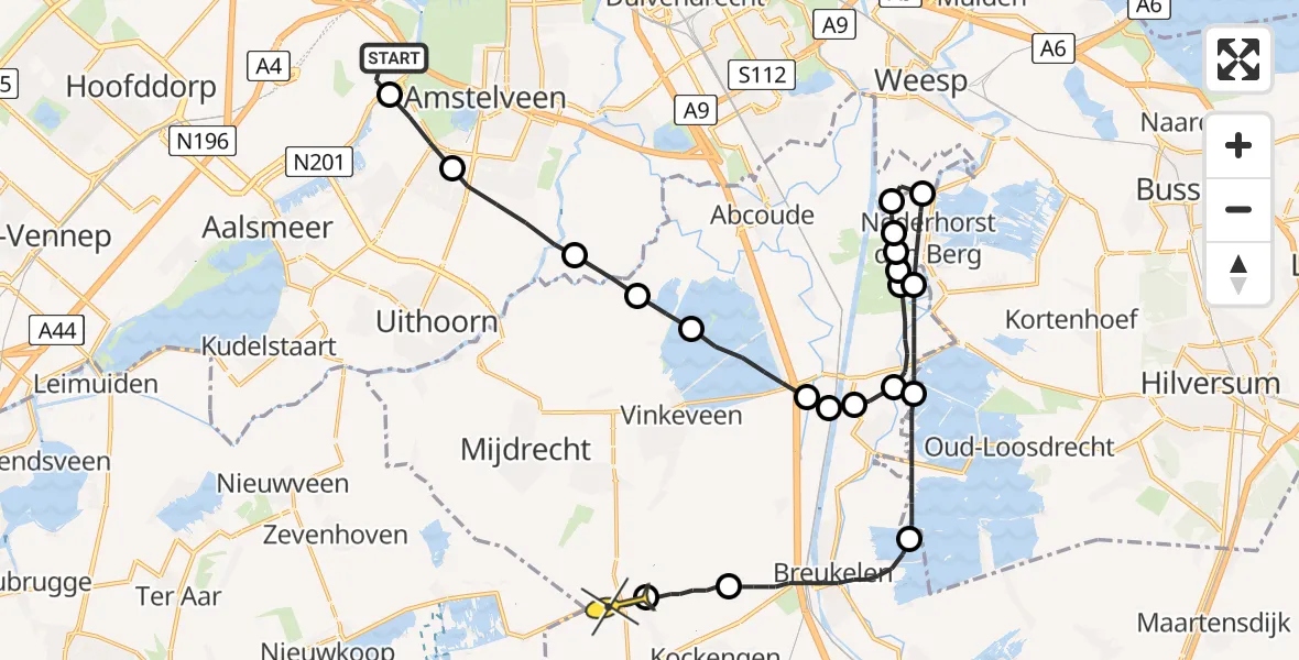 Routekaart van de vlucht: Politiehelikopter naar Wilnis