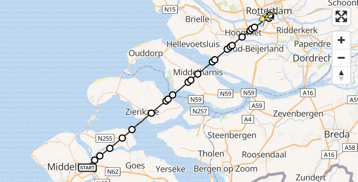 Routekaart van de vlucht: Lifeliner 2 naar Erasmus MC