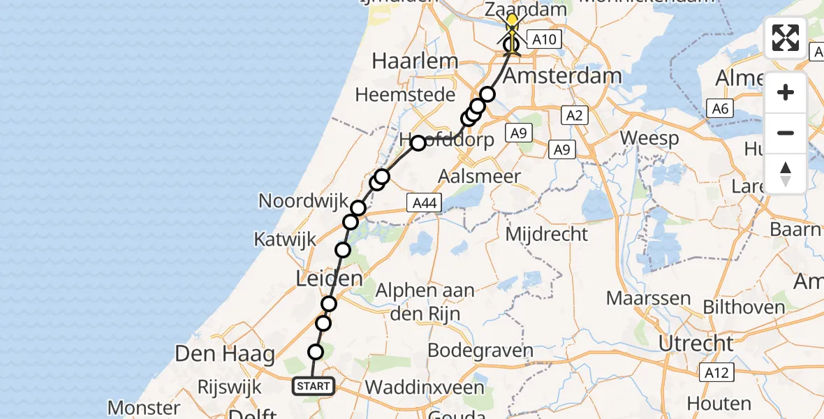 Routekaart van de vlucht: Lifeliner 1 naar Amsterdam Heliport