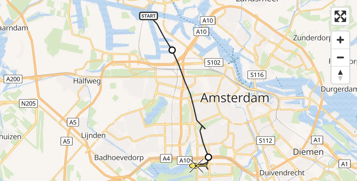 Routekaart van de vlucht: Lifeliner 1 naar VU Medisch Centrum Amsterdam