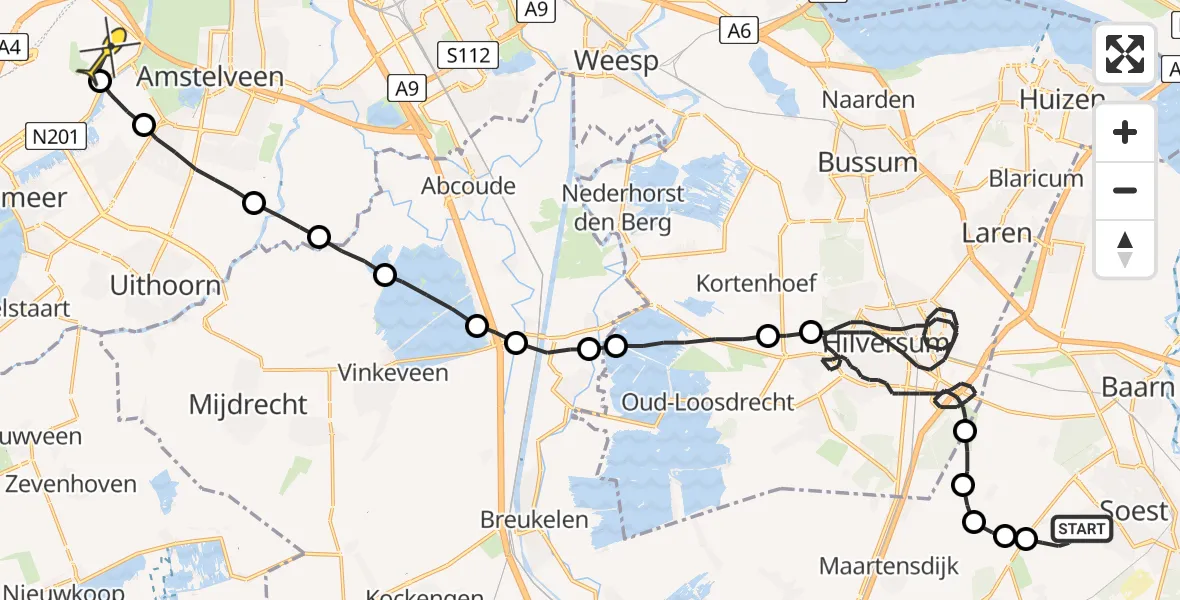 Routekaart van de vlucht: Politiehelikopter naar Schiphol
