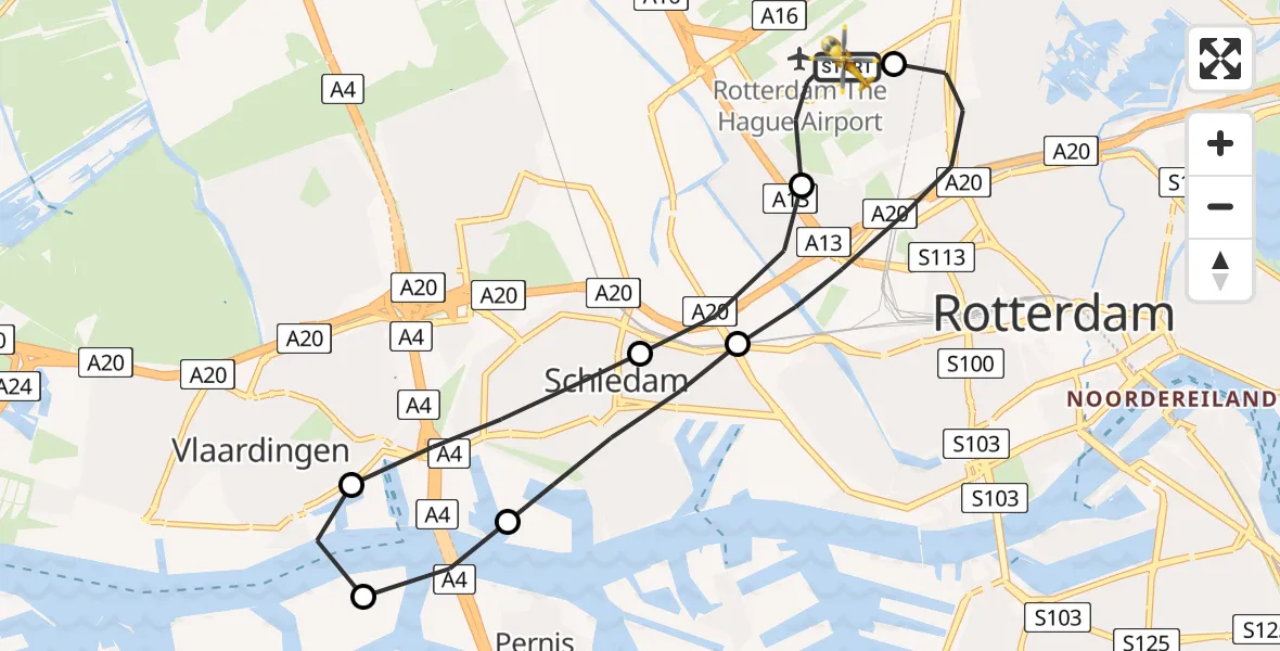 Vluchtroute Traumahelikopter Rotterdam The Hague Airport - Rotterdam The Hague Airport, 15 mei 2023, 16:43