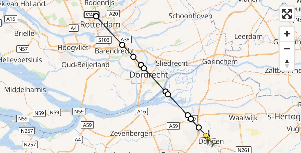 Routekaart van de vlucht: Lifeliner 2 naar Dongen