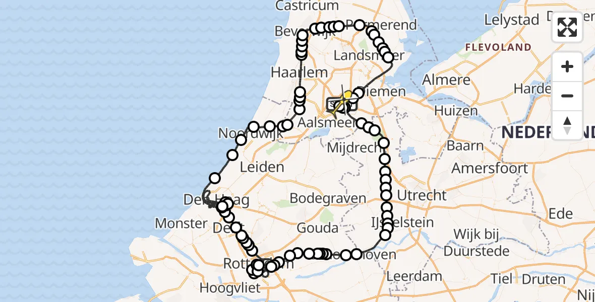 Routekaart van de vlucht: Politieheli naar Schiphol