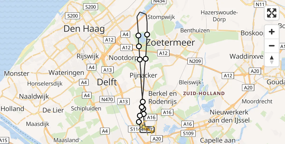 Vluchtroute Traumahelikopter Rotterdam The Hague Airport - Rotterdam The Hague Airport, 16 mei 2023, 05:51