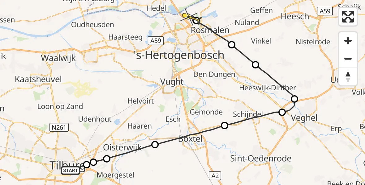 Routekaart van de vlucht: Lifeliner 3 naar 's-Hertogenbosch