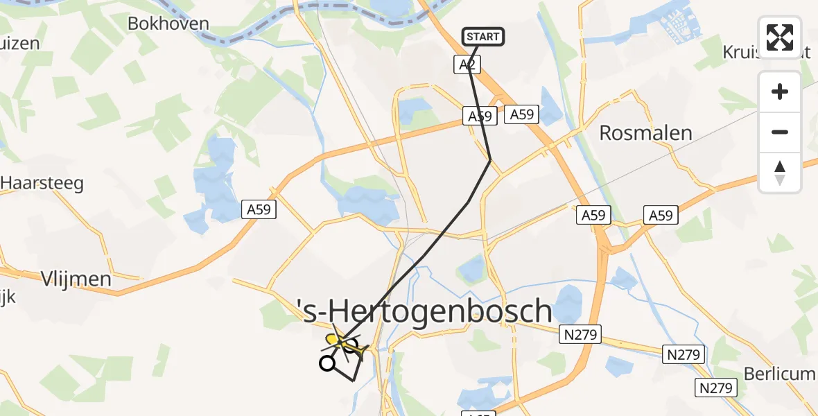 Routekaart van de vlucht: Lifeliner 3 naar 's-Hertogenbosch