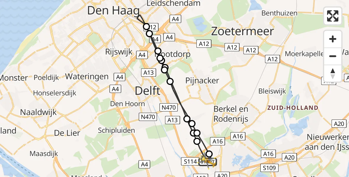 Vluchtroute Traumahelikopter Rotterdam The Hague Airport - Rotterdam The Hague Airport, 16 mei 2023, 07:04