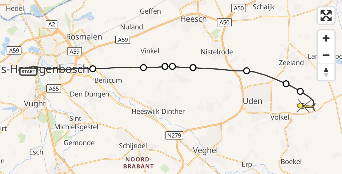 Routekaart van de vlucht: Lifeliner 3 naar Vliegbasis Volkel