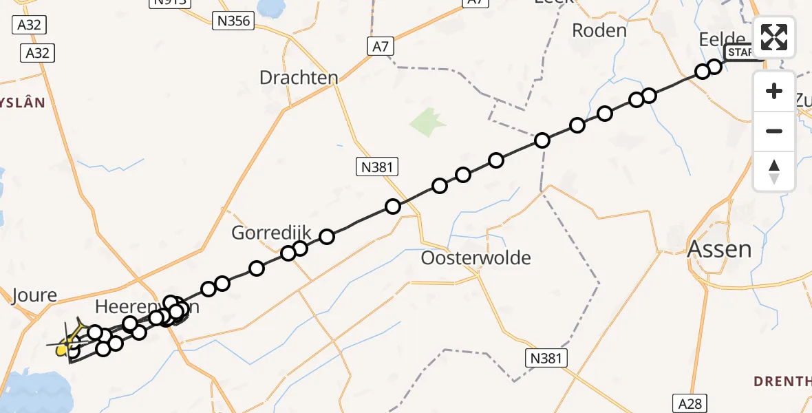 Routekaart van de vlucht: Lifeliner 4 naar Rotsterhaule