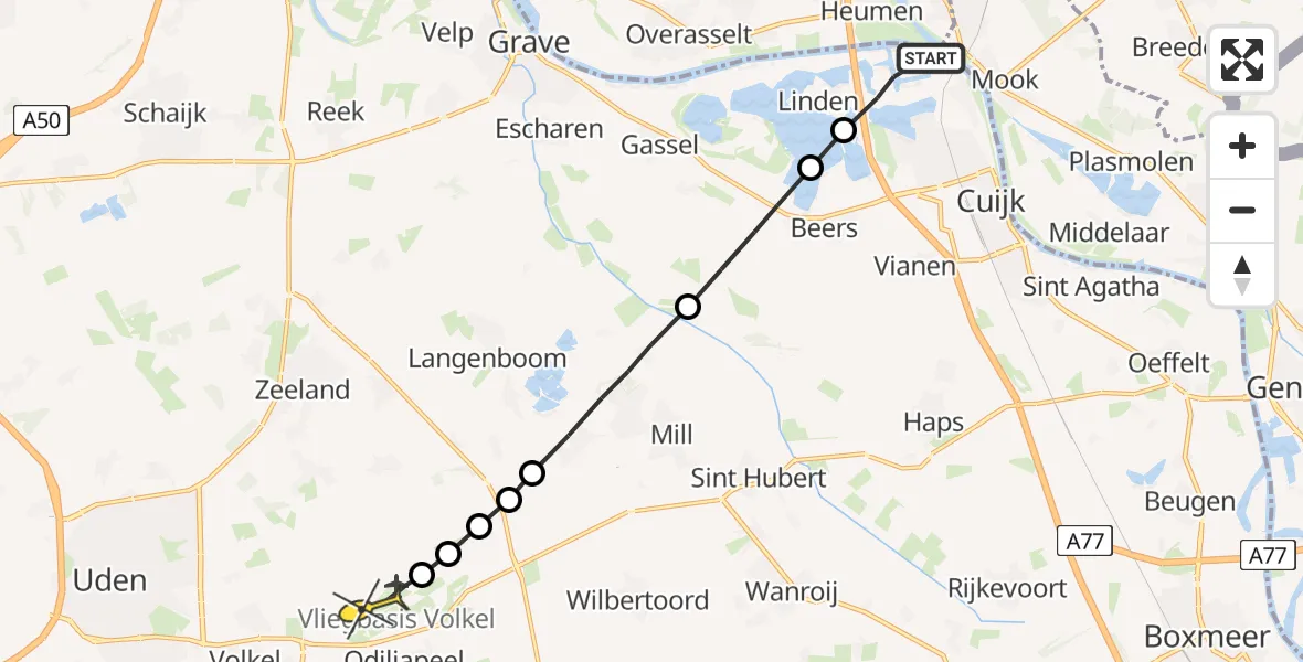 Routekaart van de vlucht: Lifeliner 3 naar Vliegbasis Volkel