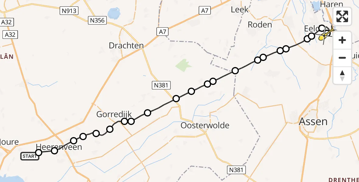 Routekaart van de vlucht: Lifeliner 4 naar Groningen Airport Eelde