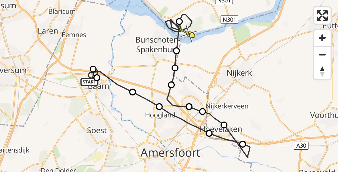 Routekaart van de vlucht: Politieheli naar Zeewolde
