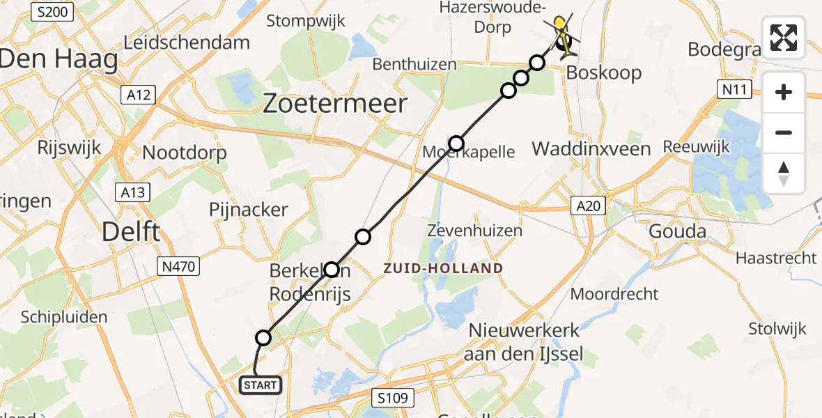 Routekaart van de vlucht: Lifeliner 2 naar Hazerswoude-Dorp