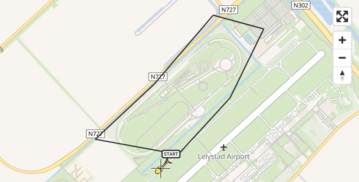 Vluchtroute Traumahelikopter van Lelystad Airport naar Lelystad Airport