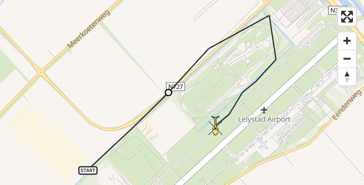 Routekaart van de vlucht: Traumaheli naar Lelystad Airport