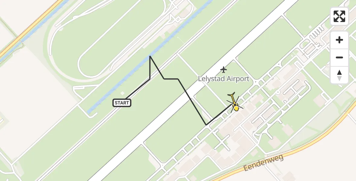 Vluchtroute Traumahelikopter van Lelystad Airport naar Lelystad Airport