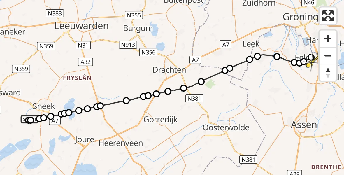 Routekaart van de vlucht: Lifeliner 4 naar Groningen Airport Eelde