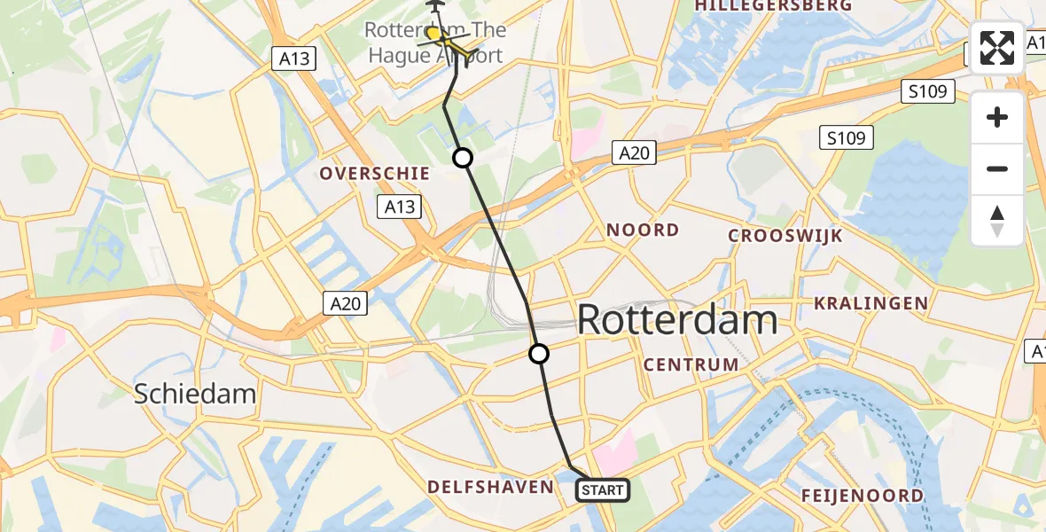 Routekaart van de vlucht: Lifeliner 2 naar Rotterdam The Hague Airport