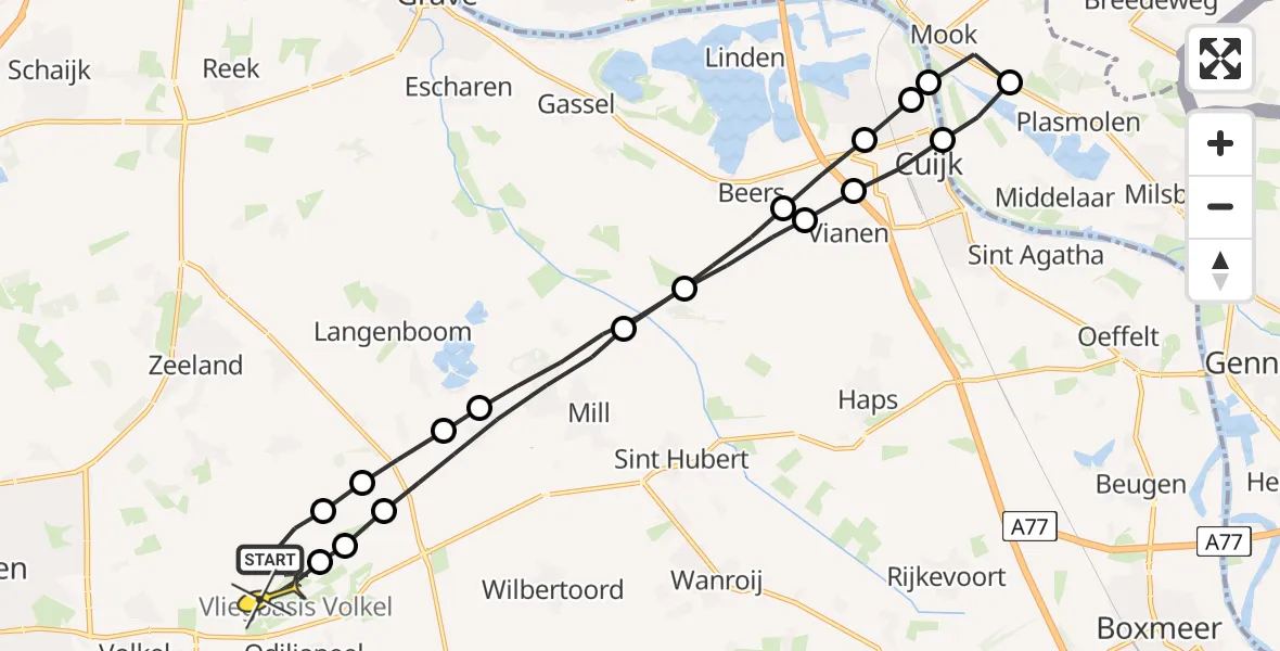 Routekaart van de vlucht: Lifeliner 3 naar Vliegbasis Volkel