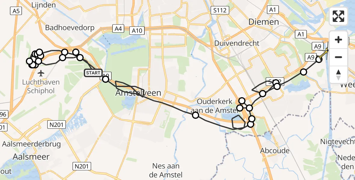 Routekaart van de vlucht: Politieheli naar Muiden