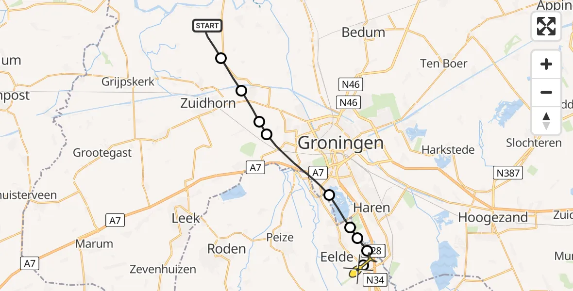 Routekaart van de vlucht: Lifeliner 4 naar Groningen Airport Eelde