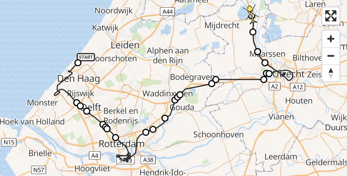 Routekaart van de vlucht: Politieheli naar Baambrugge