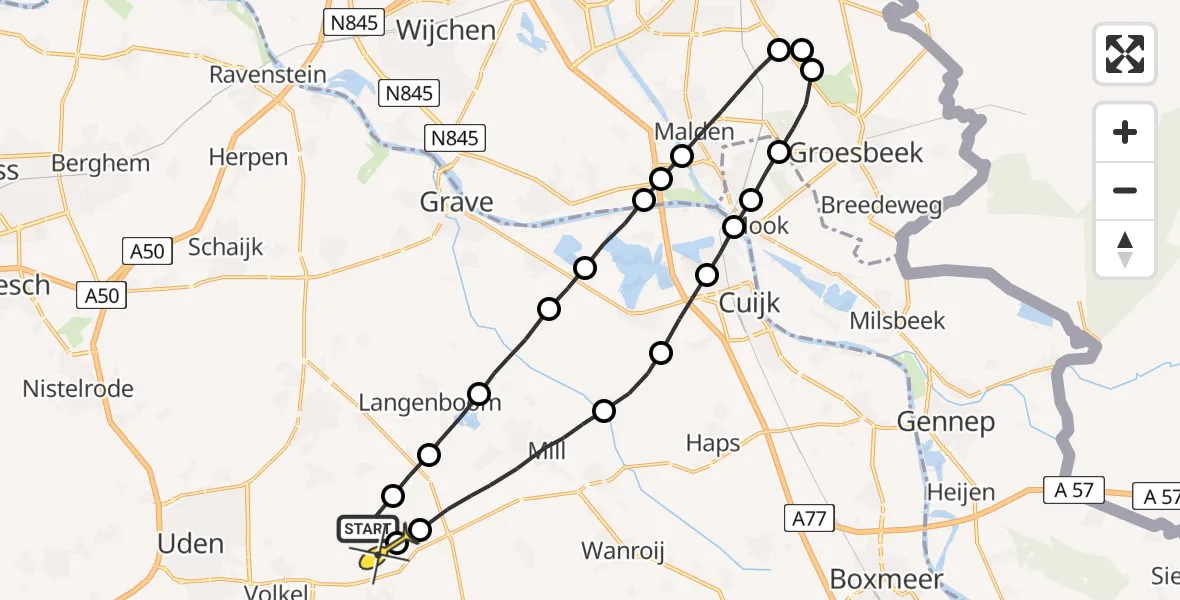 Routekaart van de vlucht: Lifeliner 3 naar Vliegbasis Volkel