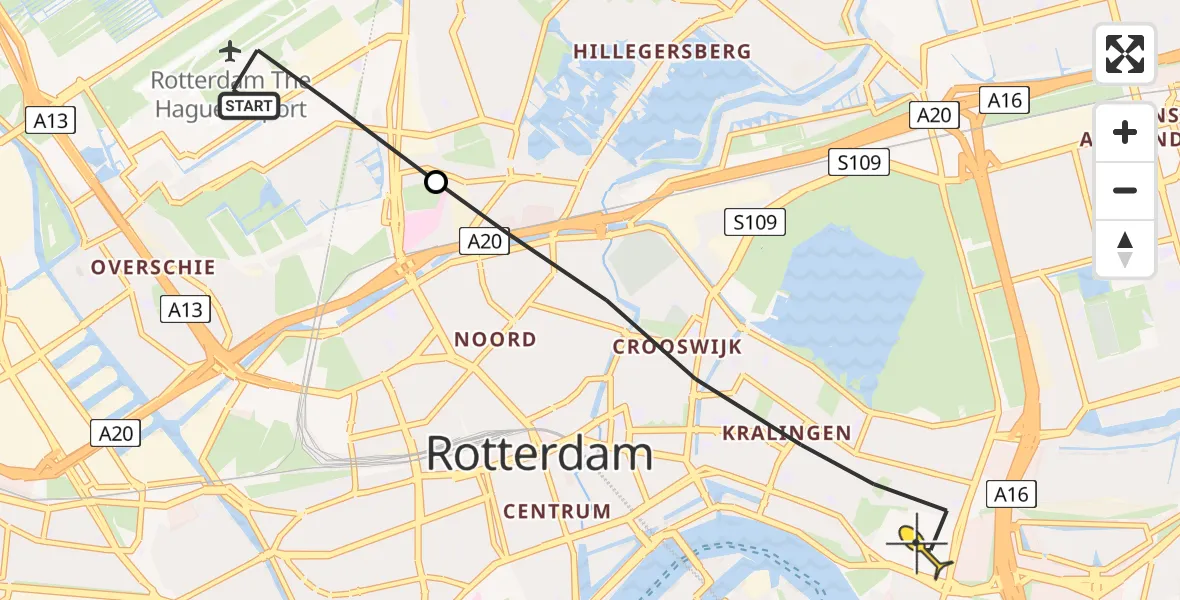 Routekaart van de vlucht: Lifeliner 2 naar Rotterdam