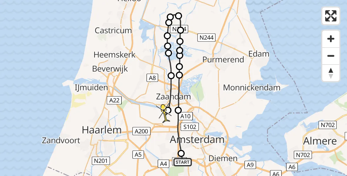 Routekaart van de vlucht: Lifeliner 1 naar Amsterdam Heliport