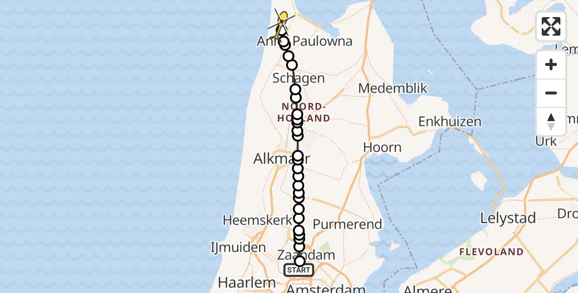 Routekaart van de vlucht: Lifeliner 1 naar Julianadorp
