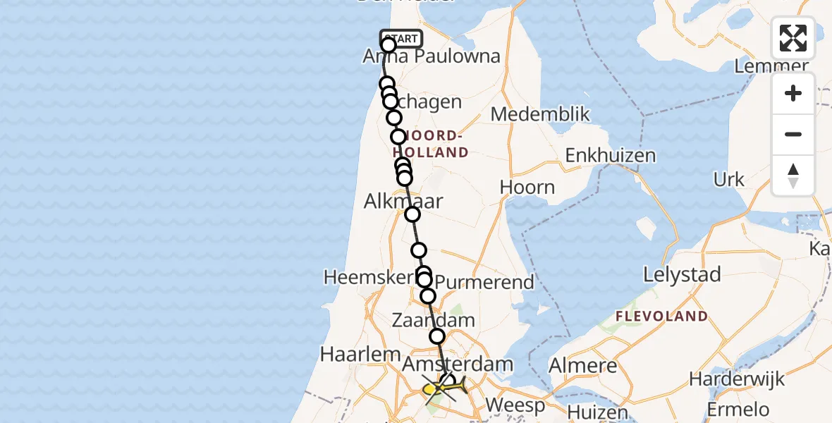 Routekaart van de vlucht: Lifeliner 1 naar VU Medisch Centrum Amsterdam