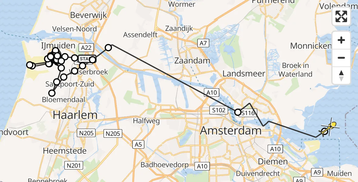 Routekaart van de vlucht: Politieheli naar Muiden