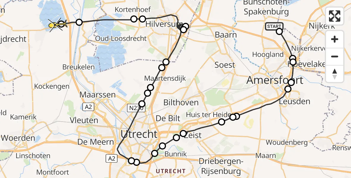 Routekaart van de vlucht: Politieheli naar Vinkeveen