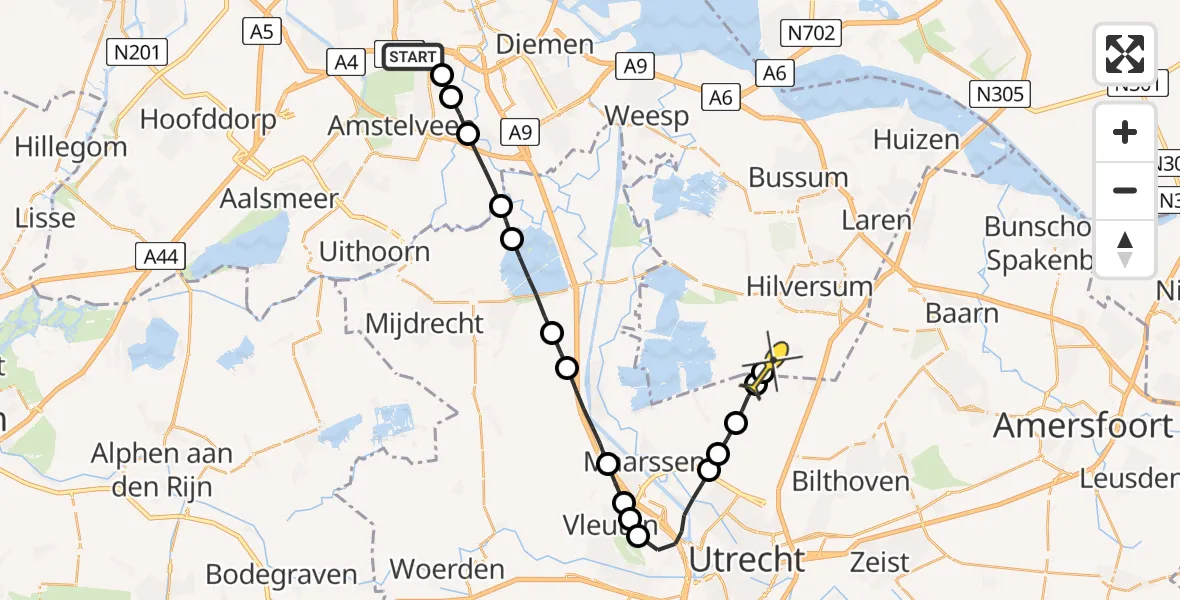 Routekaart van de vlucht: Lifeliner 1 naar Vliegveld Hilversum