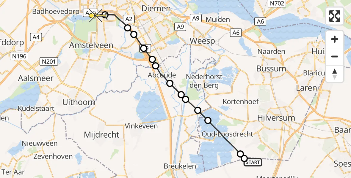 Routekaart van de vlucht: Lifeliner 1 naar VU Medisch Centrum Amsterdam