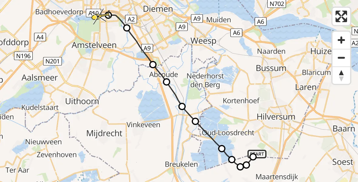 Routekaart van de vlucht: Lifeliner 1 naar VU Medisch Centrum Amsterdam