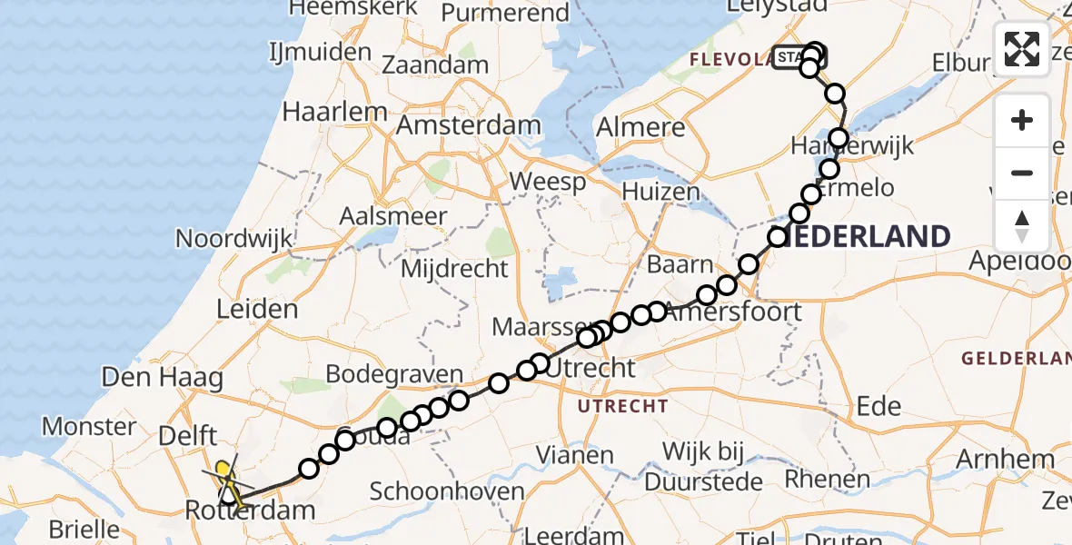 Routekaart van de vlucht: Traumaheli naar Rotterdam The Hague Airport