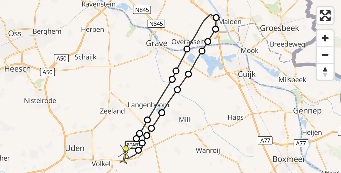 Routekaart van de vlucht: Lifeliner 3 naar Vliegbasis Volkel