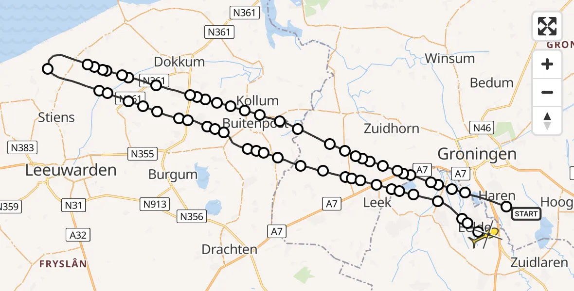 Routekaart van de vlucht: Lifeliner 4 naar Groningen Airport Eelde